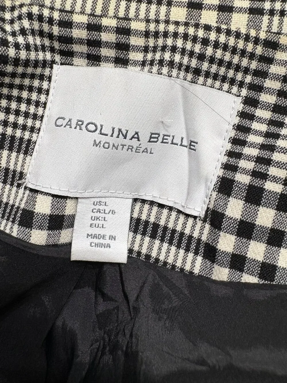 Carolina Belle Montreal Plaid White/Black Modern collar coat Large